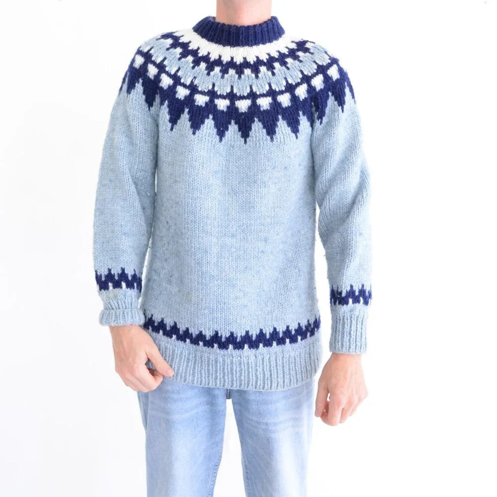 Handmade Navy Blue 100% Wool Knit Gorpcore Outdoor Grandpacore Unisex Sweater S